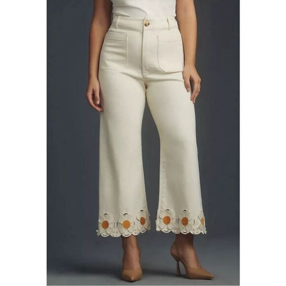 Anthropologie Colette Denim Cropped Wide Leg Jeans Maeve Size 22w Daisy Casual - Picture 1 of 10
